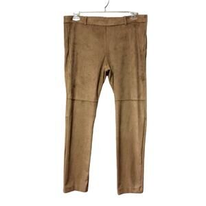 H & M Women’s Faux Suede Soft Pants Brown Skinny Slim Fit Pull On Mid Rise 16